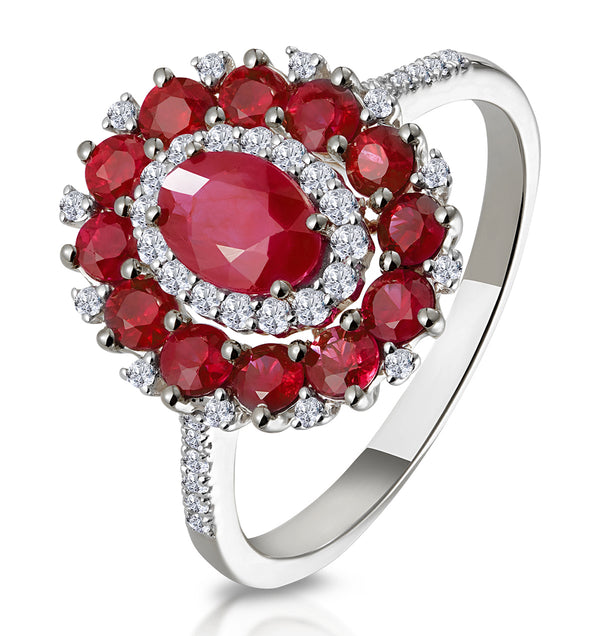 1.55ct Ruby Asteria Collection Diamond Halo Ring in 18K White Gold